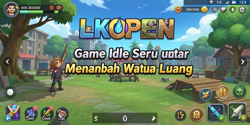 Tampilan gameplay LKOPEN dengan aktivitas karakter idle yang menawan.