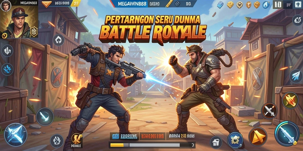 Screenshot gameplay intens MEGAWIN888 dalam mode Battle Royale.
